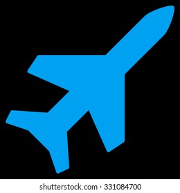 Aeroplane vector icon. Style is flat blue symbol, rounded angles, black background.