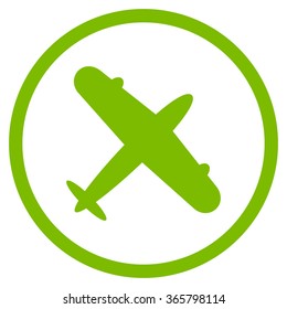 Aeroplane vector icon. Style is flat circled symbol, eco green color, rounded angles, white background.
