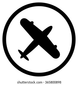 Aeroplane vector icon. Style is flat circled symbol, black color, rounded angles, white background.