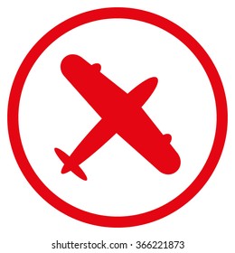Aeroplane vector icon. Style is flat circled symbol, red color, rounded angles, white background.