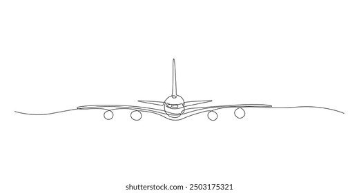 Aeroplane Vector Simple Linear Drawing. Airliner Silhouette One Line Drawing Minimalist Contour Illustration.	