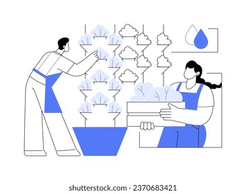 Aeroponics abstract concept vector illustration. Farmer growing plants without soil, aeroponics industry, agroecology sector, sustainable agriculture, precision agriculture abstract metaphor.