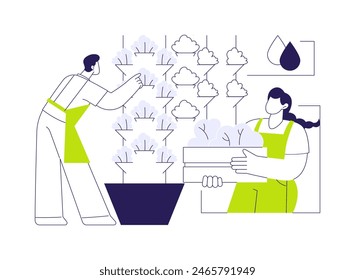 Ilustración vectorial abstracta del concepto de aeropónica. Cultivador de plantas sin suelo, industria aeropónica, sector agroecológico, agricultura sostenible, agricultura de precisión metáfora abstracta.