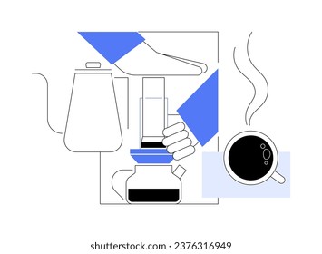 Aeropress coffee isolated cartoon vector illustrations. Barista works with special device, brewing method, going out in cafe, third wave, specialty coffee, small business vector cartoon.