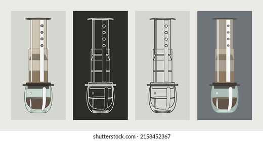 Kaffeemaschine für Flugzeuge. Alternative Methode des Kaffeehandels. Flache und zeilenförmige Vektorgrafiken.