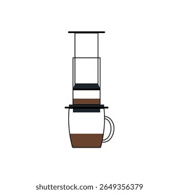 Aeropress no fundo branco. Ilustração de vetor plano. Desenho para têxteis, cartazes, etiquetas.