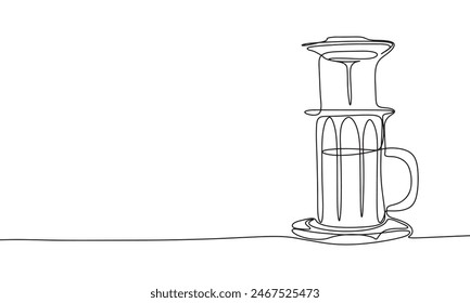The Aeropress one line continuous. Line art Aeropress. Hand drawn vector art.
