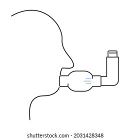 Aerosal icon . Inhaler with spacer. Spraying.