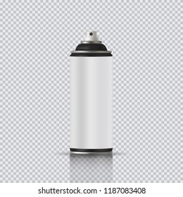 Aerosol can with empty label. Realistic vector illustration with reflection on transparent background EPS10