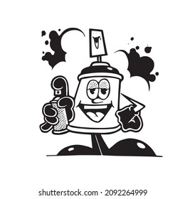 aerosol can in the form of a cartoon character.vector illustration.black image on a white background.modern typography design.the character is smiling.perfect for web design,t-shirt,poster,bags,etc