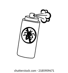 Aerosol can icon, hand-drawn doodle. Insect repellent, killing cockroaches, bugs, ants. Isolated vector illustration on white background.