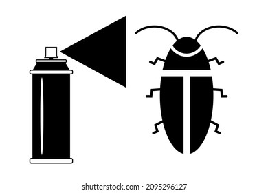 Aerosol from cockroaches and insects, black sign on white background, branch illustration