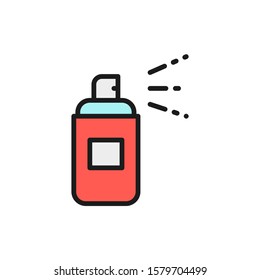 Aerosol spray bottle, spray can flat color line icon.