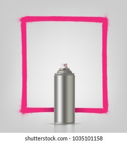 Aerosol spray on grey background with pink frame. Vector illustration.