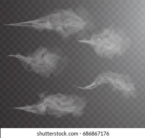 Aerosol water spray, cosmetic vial pulverizer white smoke design, drops, dust and dots cloud, atomizer mist. Fog vector effect, 3d illustration. Insecticide particles. Boiling kettle steam transparent