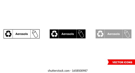 Aerosols landscape metal recycling sign icon of 3 types: color, black and white, outline. Isolated vector sign symbol.