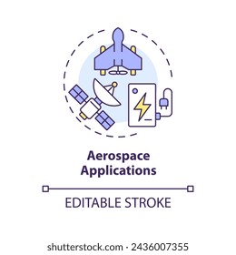 Aerospace applications multi color concept icon. Aeronautical engineering. Lithium ion battery capacity. Round shape line illustration. Abstract idea. Graphic design. Easy to use in brochure, booklet
