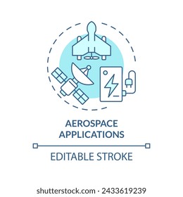 Aerospace applications soft blue concept icon. Aeronautical engineering. Lithium ion battery capacity. Round shape line illustration. Abstract idea. Graphic design. Easy to use in brochure, booklet