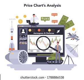 Aerospace And Defence Industry. Millitary And Cosmos Production And Technology. Price Chart Analysis. Isolated Flat Vector Illustration