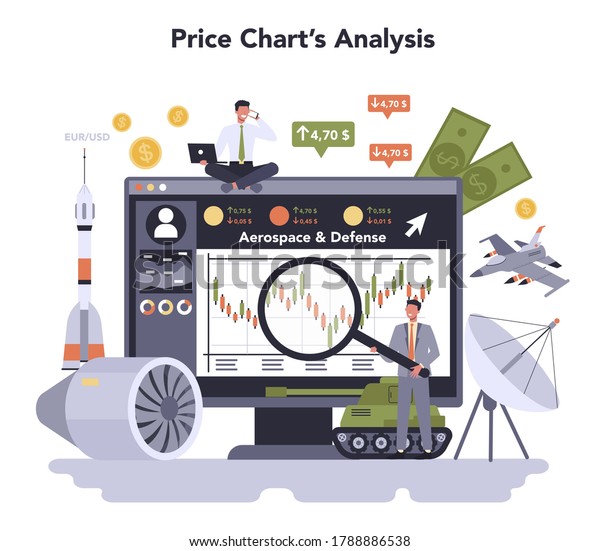 Aerospace and defence industry. Millitary\
and cosmos production and technology. Price chart analysis.\
Isolated flat vector\
illustration