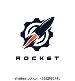 aerospace engineer logo icon with rocket launch, gear symbol