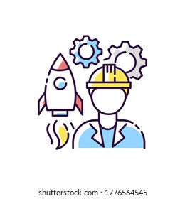 Aerospace engineer RGB color icon. Space rocket building specialist. Professional to work on spaceship. Technician for innovative technology development. Isolated vector illustration