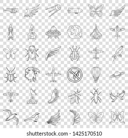 Aerospace icons set. Outline style of 36 aerospace vector icons for web for any design
