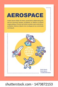 Aerospace industry poster template layout. Space exploration. Banner, booklet, leaflet print design with linear icons. Vector brochure page layouts for magazines, advertising flyers