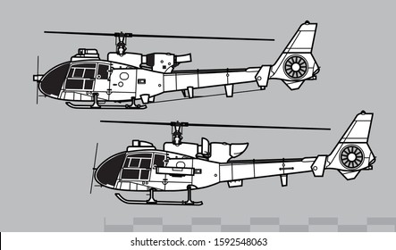 Aerospatiale Gazelle, SA 340, 341, 342. Vector Drawing Of Military Helicopter. Side View. Image For Illustration. 