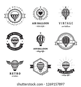 Aerostat (air balloon) hipster and vintage logo set. Clean and simple design.