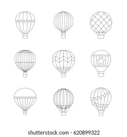 Aerostat (air balloon) outline icon set. Clean and simple design.
