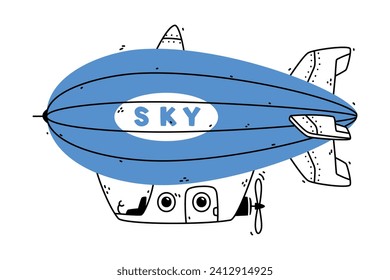 Aerostat as Aircraft Flying in the Air Vector Illustration