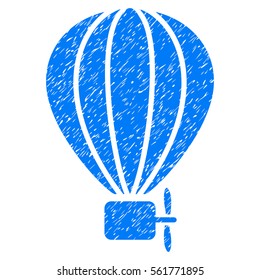 Aerostat Balloon grainy textured icon for overlay watermark stamps. Flat symbol with scratched texture. Dotted vector blue ink rubber seal stamp with grunge design on a white background.