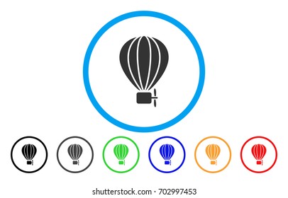 Aerostat Balloon rounded icon. Vector illustration style is a flat iconic symbol inside a blue circle, with black, gray, blue, green, red, orange versions. Designed for web and software interfaces.