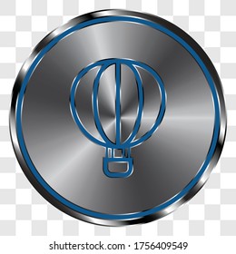 Aerostat, balloon simple icon vector on metal round button. Transparent grid
