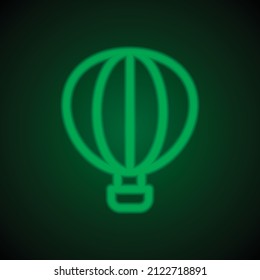 Aerostat, balloon simple icon vector. Flat desing. Green neon on black background with green light.ai