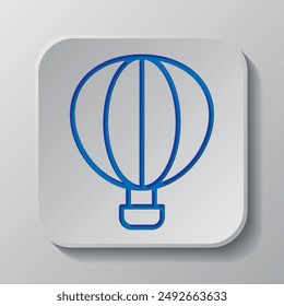 Aerostat, balloon simple icon vector. Flat design. Paper cut design. Cutted blue symbol with shadow. Gray badge button, gray background.ai