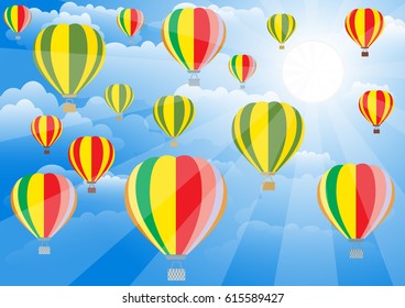 Aerostat balloons over sky. Colorful vector illustration.
