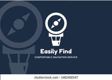 Aerostat with Compass Easily Find Multimedia Logo. Comfortable Navigation Service Search Information in Internet Creative Sign. Innovation Technology Design Layout Logotype Vector Flat Illustration