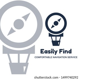 Aerostat with Compass Easily Find Multimedia Logo. Comfortable Navigation Service Search Information in Internet Creative Sign. Innovation Technology Design Layout Logotype Vector Flat Illustration