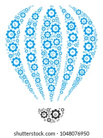 Aerostat composition of cog wheels. Vector gearwheel parts are combined into aerostat mosaic.