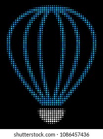 Aerostat halftone vector icon. Illustration style is dotted iconic aerostat icon symbol on a black background. Halftone texture is circle points.