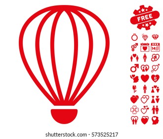 Aerostat icon with bonus lovely pictograph collection. Vector illustration style is flat iconic red symbols on white background.