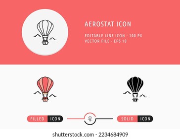 Aerostat Icon Isolated on White Background. Hot Air Balloon Tour Thin Line Symbol Stock Vector Illustration For Mobile App And Web Design.