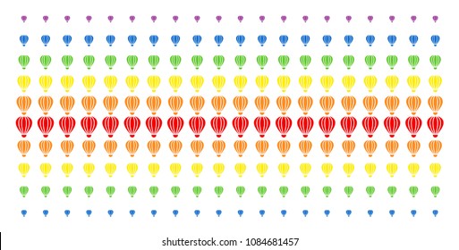 Aerostat icon rainbow colored halftone pattern. Vector pictograms arranged into halftone matrix with vertical spectral gradient. Designed for backgrounds, covers, templates and abstract concepts.