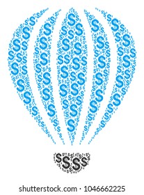 Aerostat mosaic of dollars. Vector dollar currency symbols are grouped into aerostat collage.