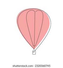 Aerostat one line drawn in one continuous line in color. One line drawing, minimalism. Vector illustration.