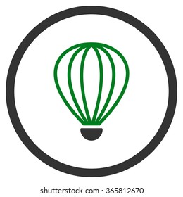 Aerostat vector icon. Style is bicolor flat circled symbol, green and gray colors, rounded angles, white background.