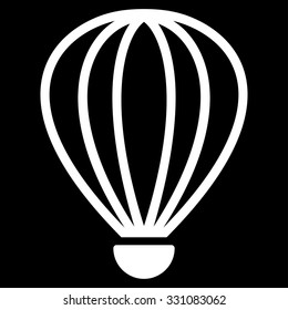 Aerostat vector icon. Style is flat white symbol, rounded angles, black background.