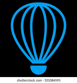 Aerostat vector icon. Style is flat blue symbol, rounded angles, black background.